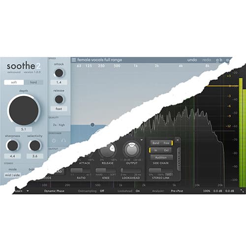 Audio compressor plugin interface demonstrating harmonic compression techniques in music production