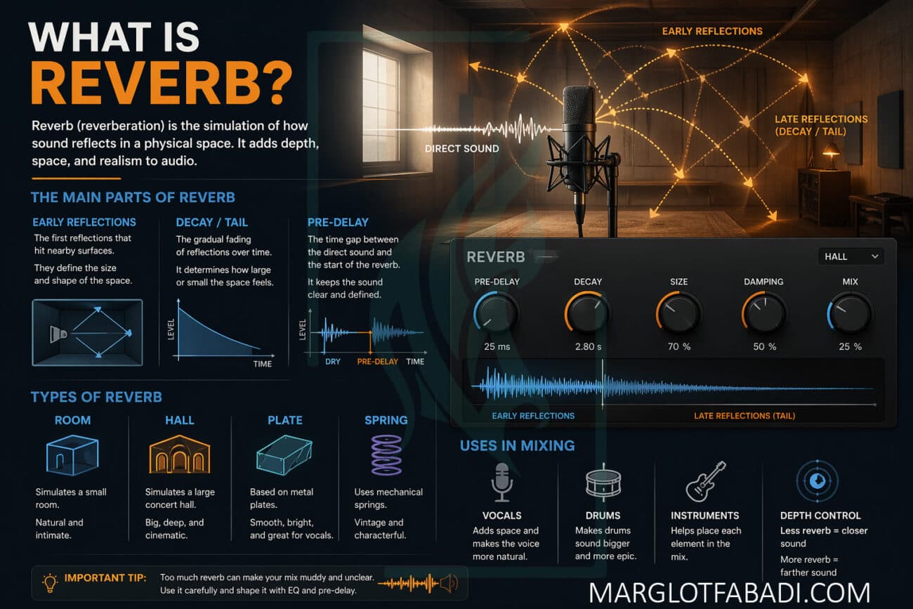 Understanding how reverb adds depth and space to vocals and instruments in mixing