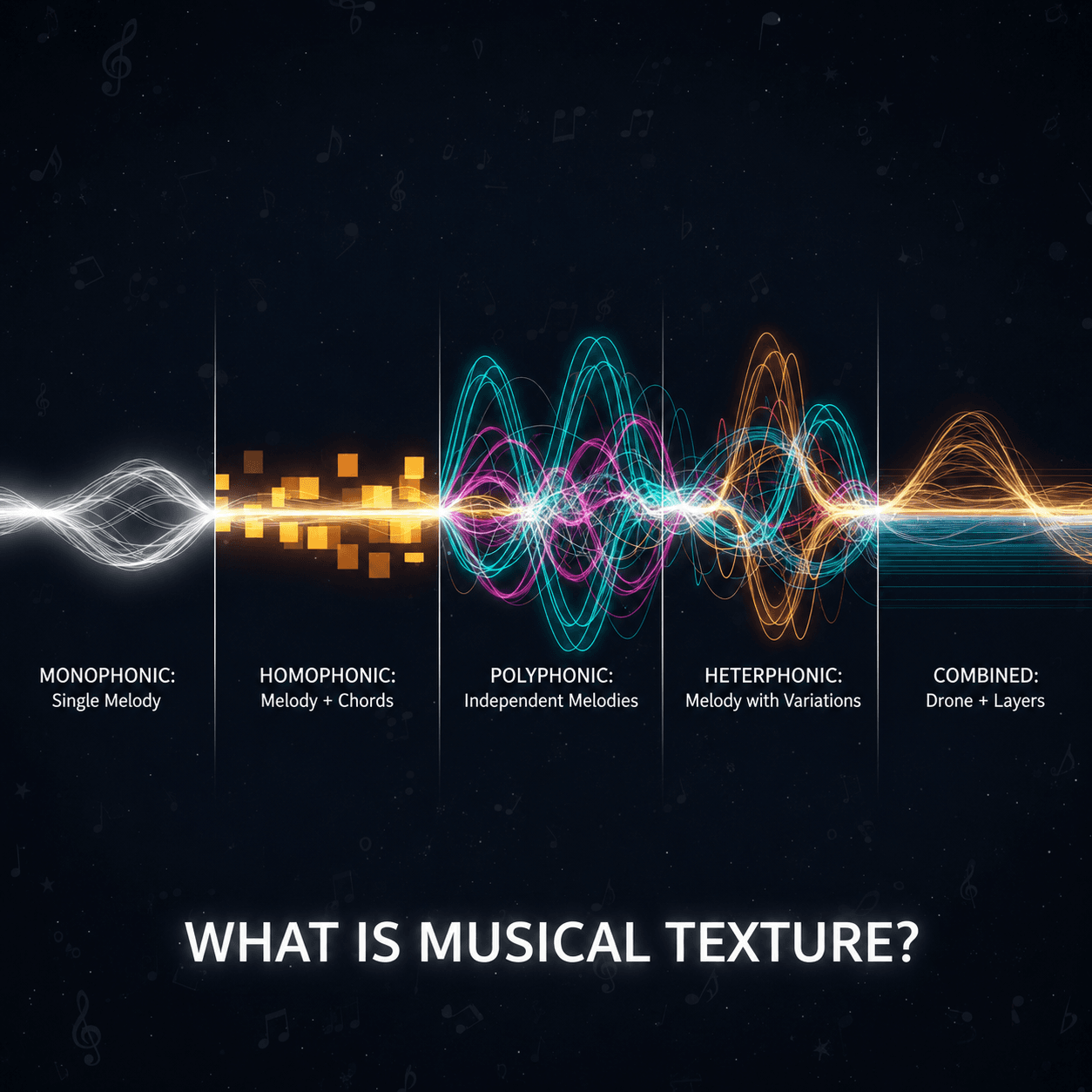 Understanding monophonic, homophonic, and polyphonic musical textures in music theory